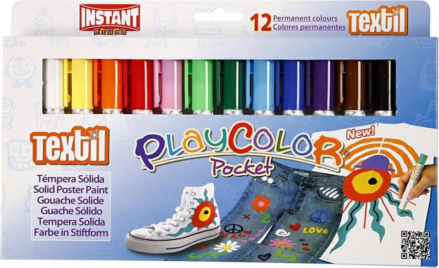 PacklinQ Playcolor textielverf. diverse kleuren. L: 14 cm. 12 stuk 1 doos. 5 gr