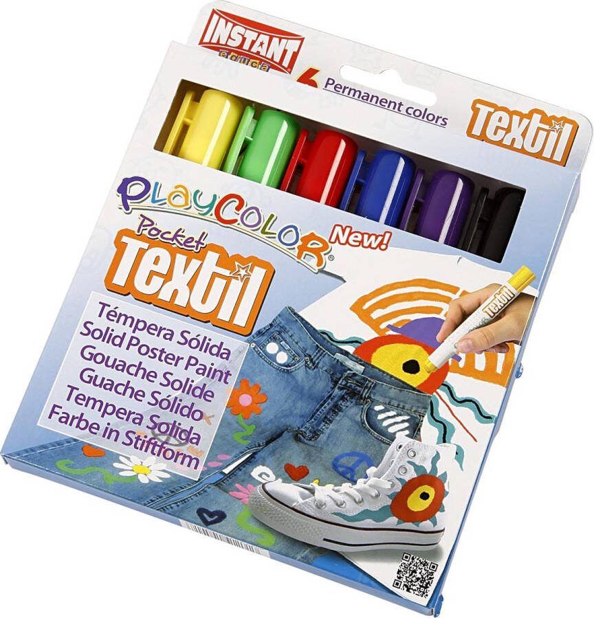 PacklinQ Playcolor textielverf. diverse kleuren. L: 14 cm. 6 stuk 1 doos. 5 gr