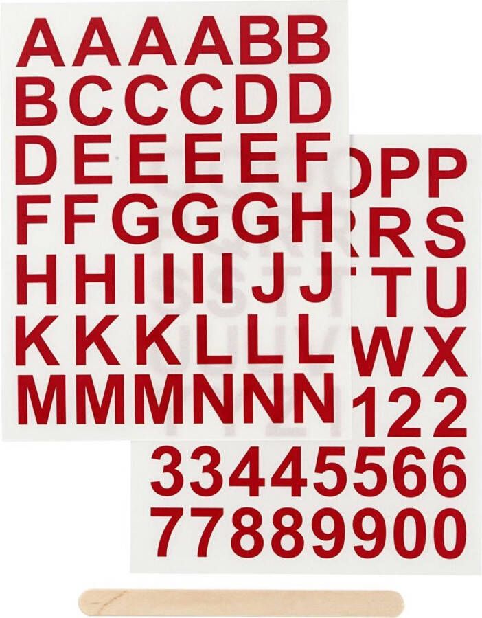 PacklinQ Rub-on Sticker . rood. letters en cijfers. H: 17 mm. 12.2x15.3 cm. 1 doos
