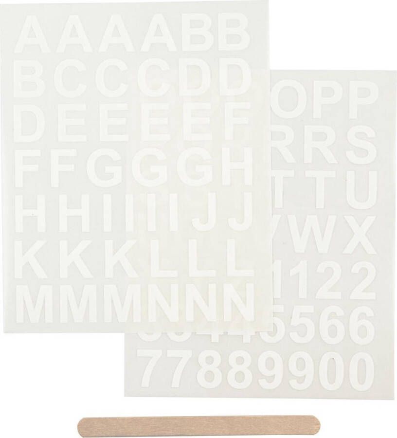 PacklinQ Rub-on Sticker . wit. letters en cijfers. H: 17 mm. 12.2x15.3 cm. 1 doos