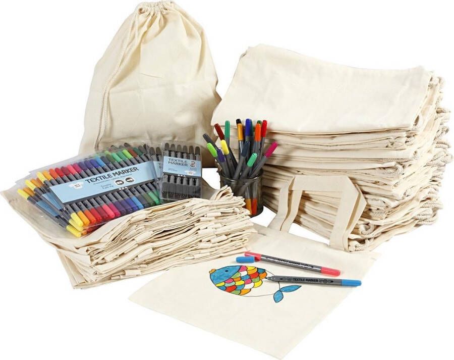 PacklinQ Rugzakken en tassen met stiften. diverse kleuren. afm 27.5x30 cm. 1 set