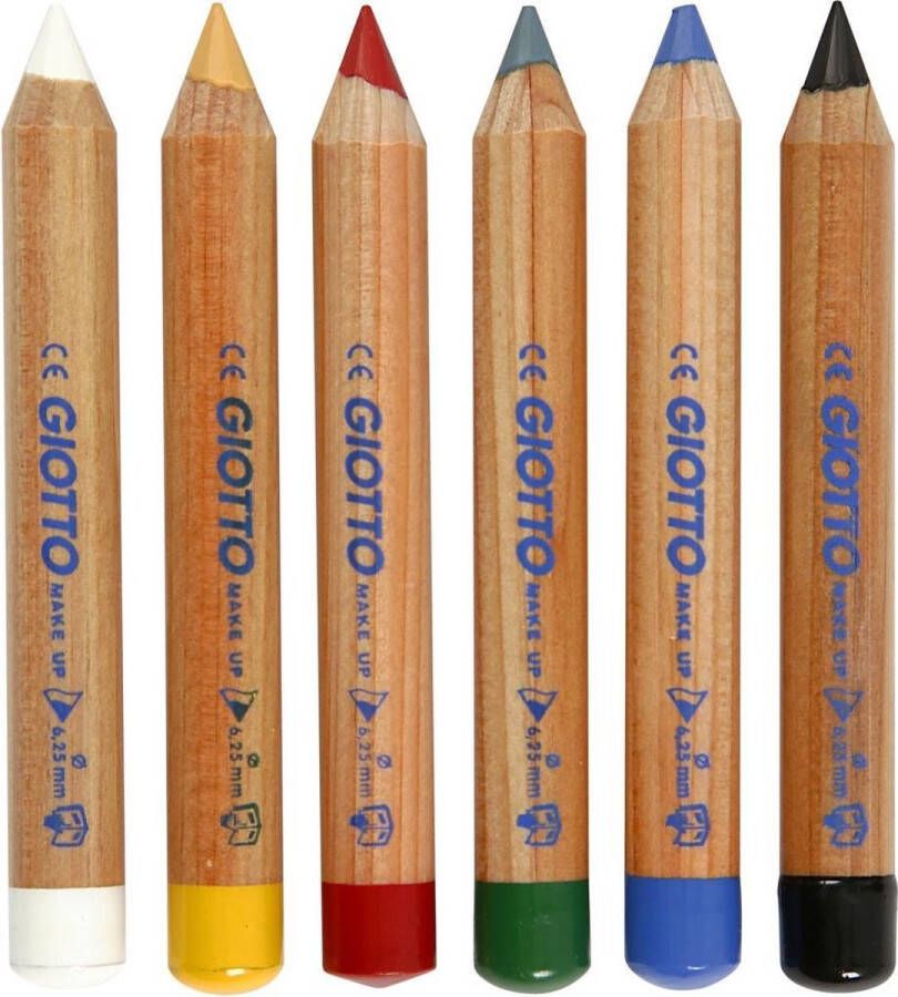 PacklinQ Schmink potloden. standaardkleuren. L: 9 cm. 6 stuk 1 doos