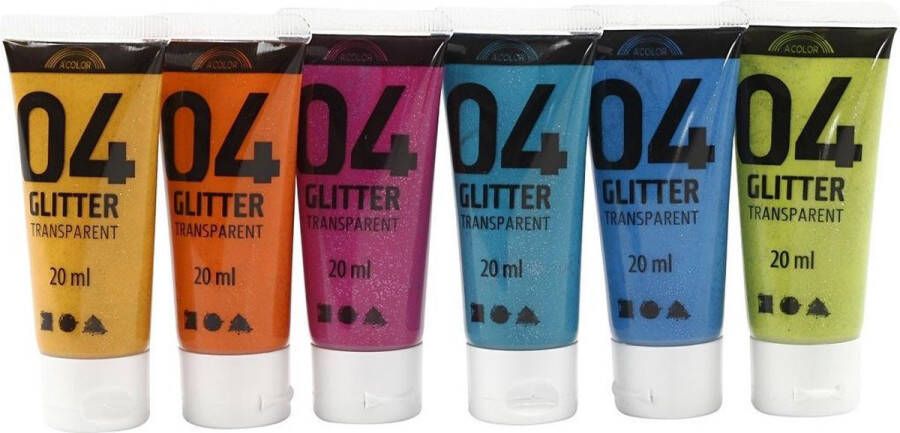 PacklinQ School acrylverf glitter. diverse kleuren. glitter. 6x20 ml 1 doos