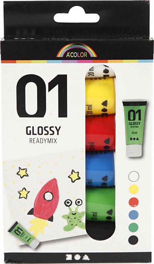 PacklinQ School acrylverf glossy. standaardkleuren. glossy. 6x20 ml 1 doos