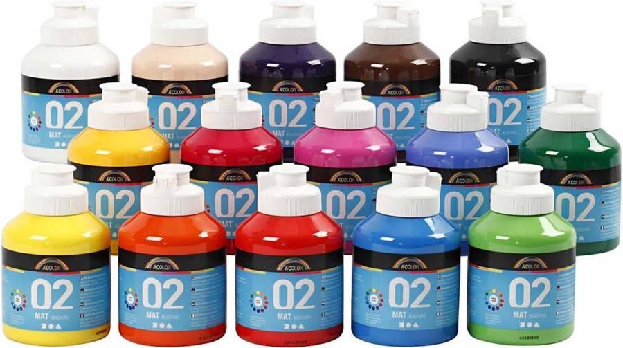 PacklinQ School acrylverf mat. diverse kleuren. matt. 15x500 ml 1 karton