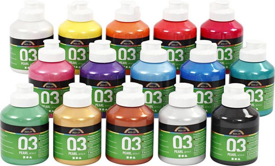 PacklinQ School acrylverf metallic. diverse kleuren. metallic. 15x500 ml 1 karton