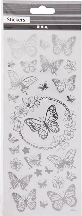 PacklinQ Stickers vlinders 10x24 cm zilver 1 vel