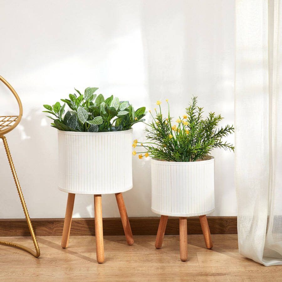 Paco Home Bloempot Sierbloempot Bloemenbak Binnenkant Plantenpot Set Mand Gevlochten Hout Wit