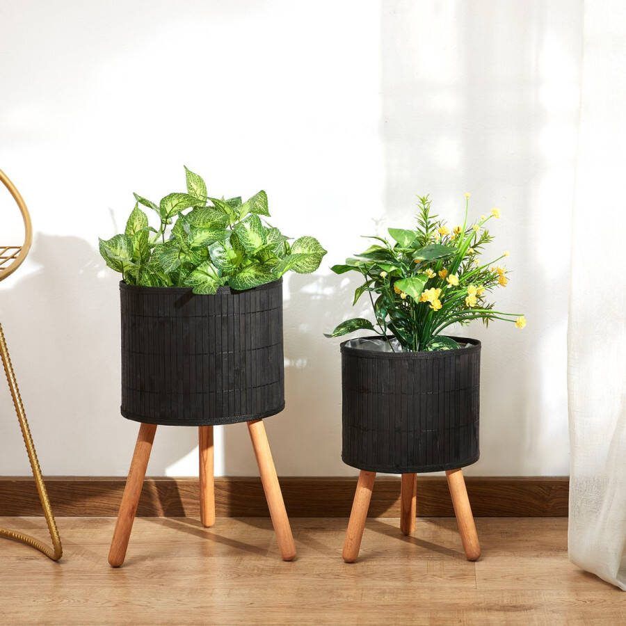 Paco Home Bloempot Sierbloempot Bloemenbak Binnenkant Plantenpot Set Mand Gevlochten Hout Zwart