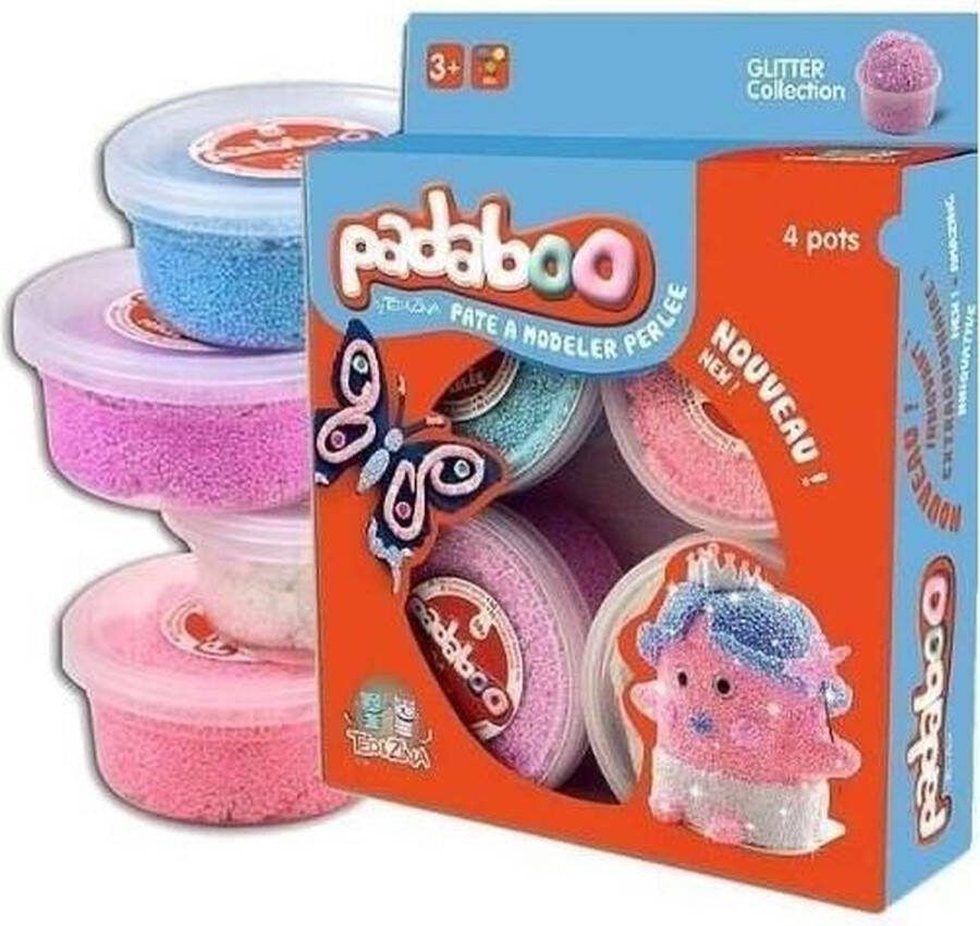 Padaboo set 4 potten van 38 gram geparelde fluoriserende extra zachte boetseerklei