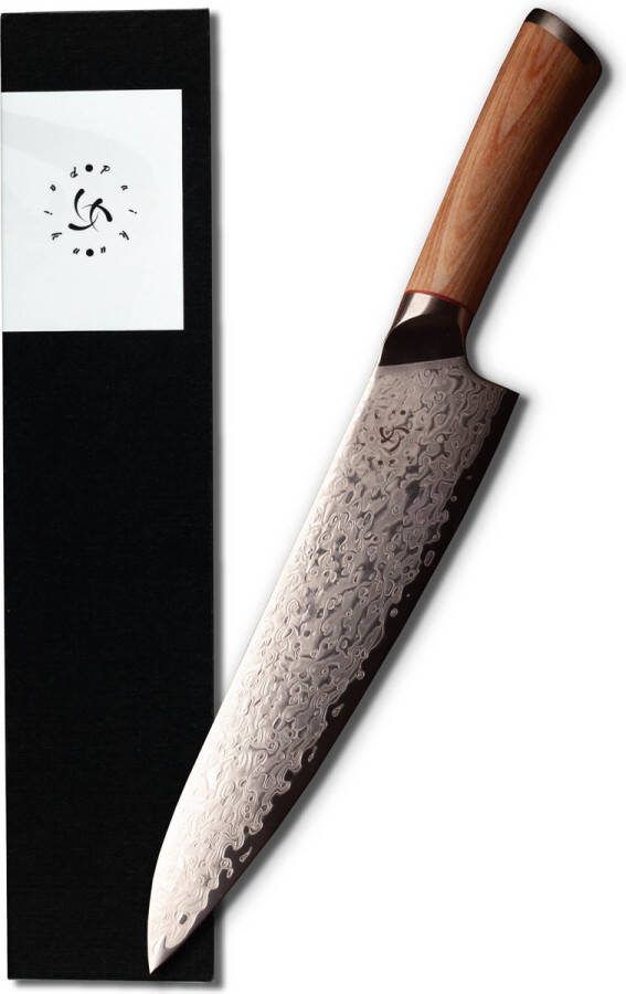 Paiku Gyuto Knife Japans Koksmes 21 cm Damascus Staal Natuurlijk Pakka Hout Handvat Geschenkdoos