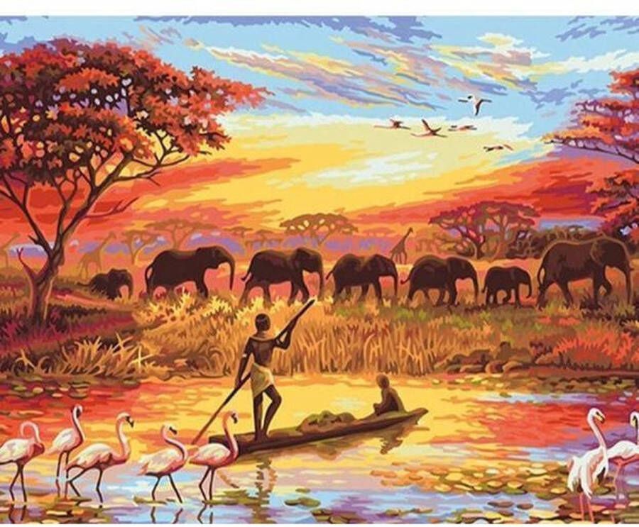 Painting Expert Schilderen op nummer Volwassenen Schilderen op nummer Kinderen Afrika 40x50cm Exclusief Lijst (24 kleurtjes)