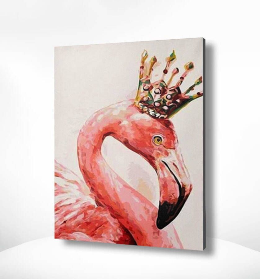 Painting Expert Schilderen op nummer Volwassenen Schilderen op nummer Kinderen Flamingo met Kroon 40x50cm Exclusief Lijst (24 kleurtjes)