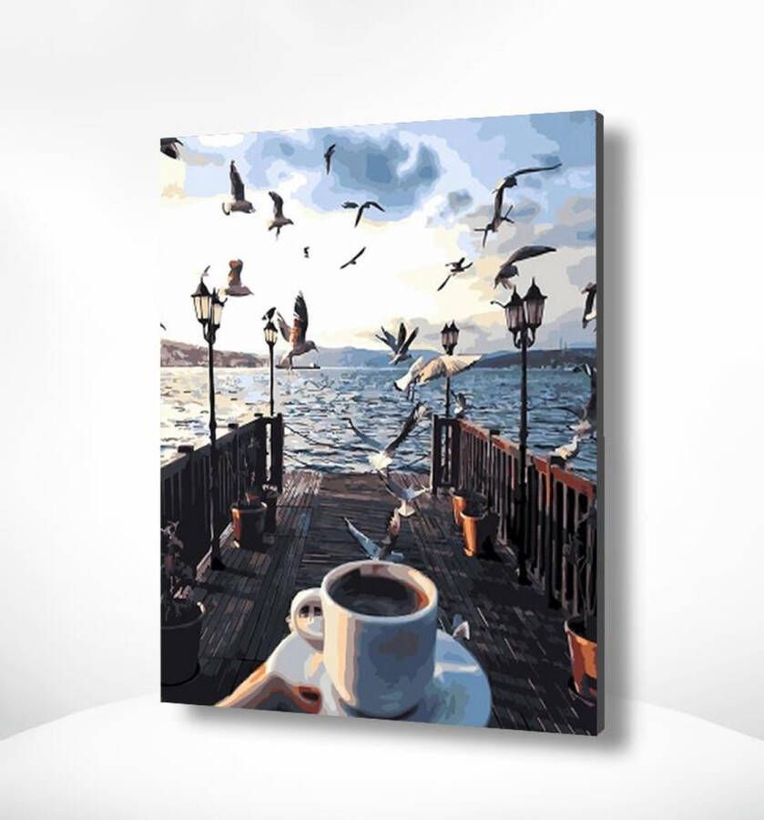 Painting Expert Schilderen op nummer Volwassenen Schilderen op nummer Kinderen Koffie aan Zee 40x50cm Exclusief Lijst (24 kleurtjes)