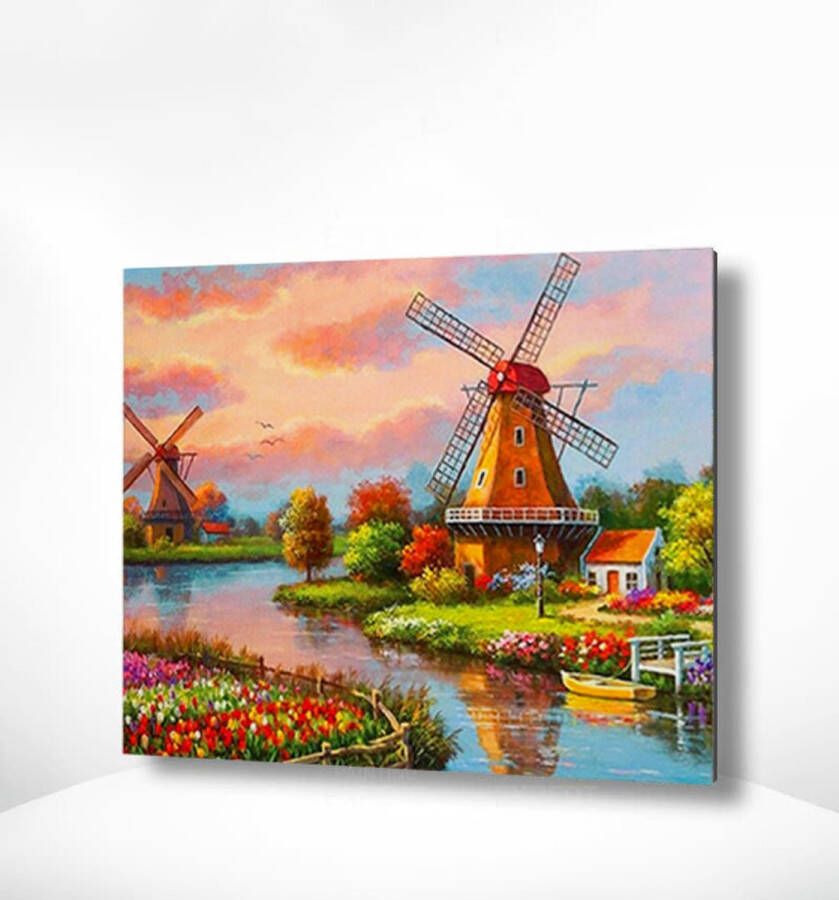 Painting Expert Schilderen op nummer Volwassenen Schilderen op nummer Kinderen Molens 40x50cm Exclusief Lijst (24 kleurtjes)