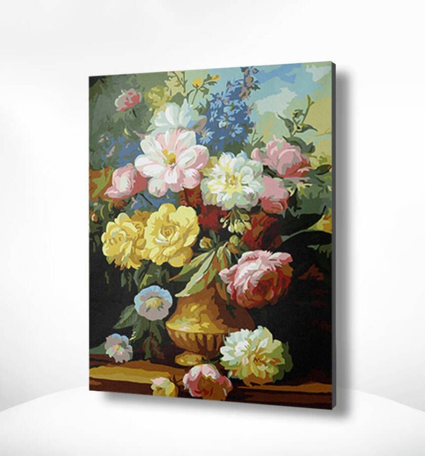 Painting Expert Schilderen op nummer Volwassenen Schilderen op nummer Kinderen Vaas met Gekleurde Bloemen 40x50cm Exclusief Lijst (24 kleurtjes)