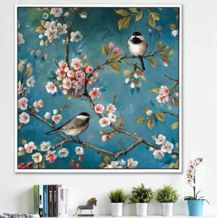 Painting Expert Schilderen op nummer Volwassenen – Schilderen op nummer Kinderen Vogels met Bloemen 40x50cm Op Lijst Gemonteerd (24 kleurtjes)