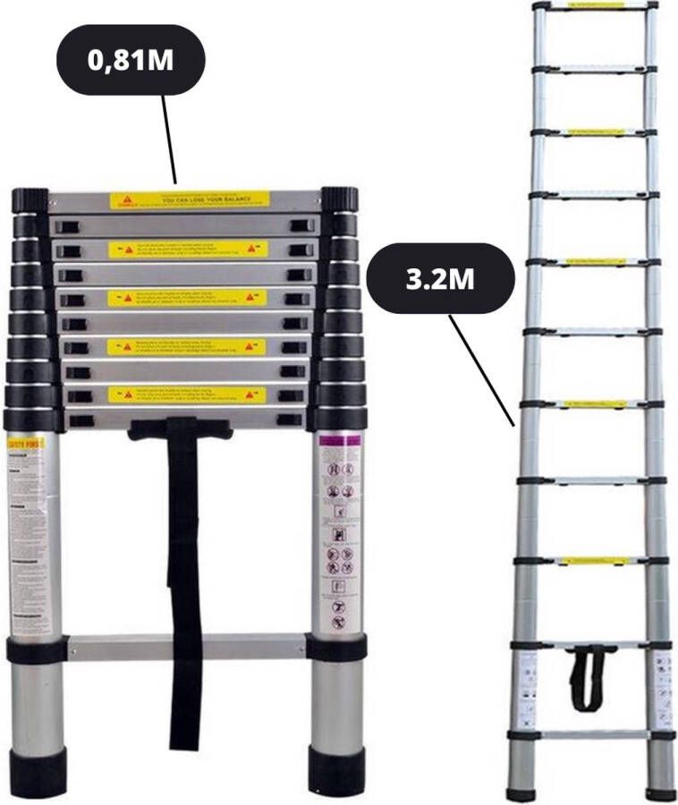 Pallets&co telescopische ladder 3.8 Meter Telescoop ladder Professioneel Werkladder Gecertificeerd