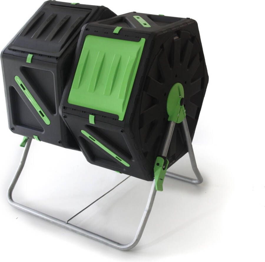 PALMAT Professionele Dubbele Compostmolen – Composter Molen – Tuin en Huisafval – 2x 70 Liter – Groen Geel