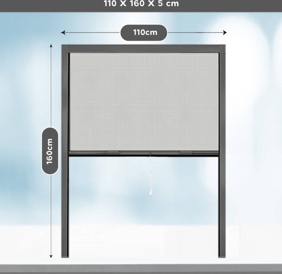 PALMAT Raamhor Antraciet rolhor voor raam 110 cm breed 160 cm lang 1 x vliegenraam