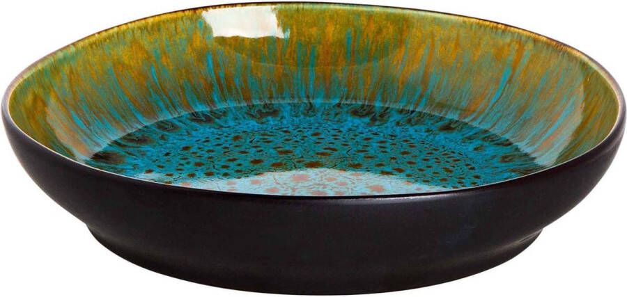 Palmer Bord diep Lotus 21 cm Turquoise Zwart Stoneware 1 stuk(s)