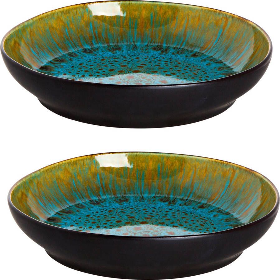 Palmer Bord diep Lotus 21 cm Zwart Turquoise Stoneware 2 stuks