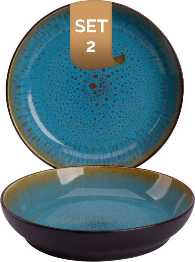 Palmer Bord diep Lotus 21 cm Zwart Turquoise Stoneware 2 stuk(s)