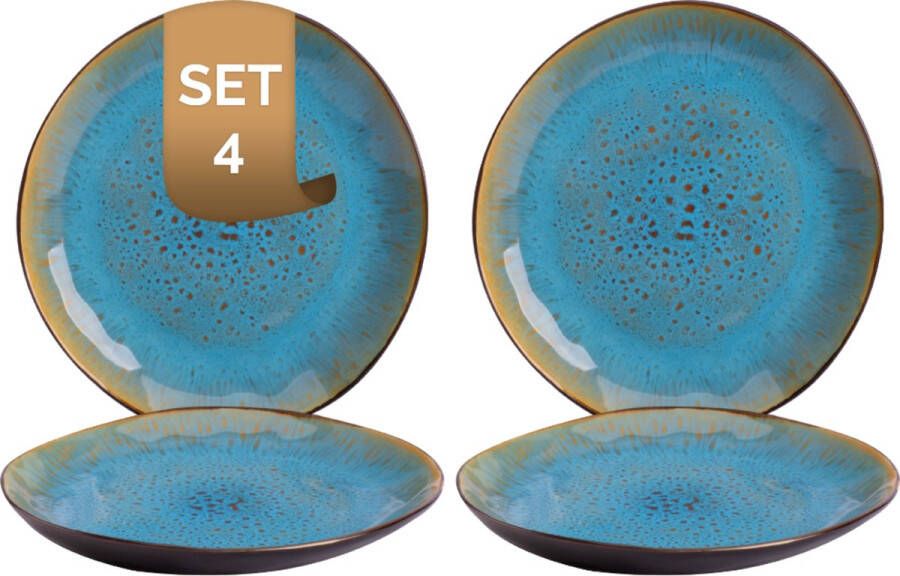 Palmer Bord Lotus 20.5 cm Turquoise Zwart Stoneware 4 stuk(s)