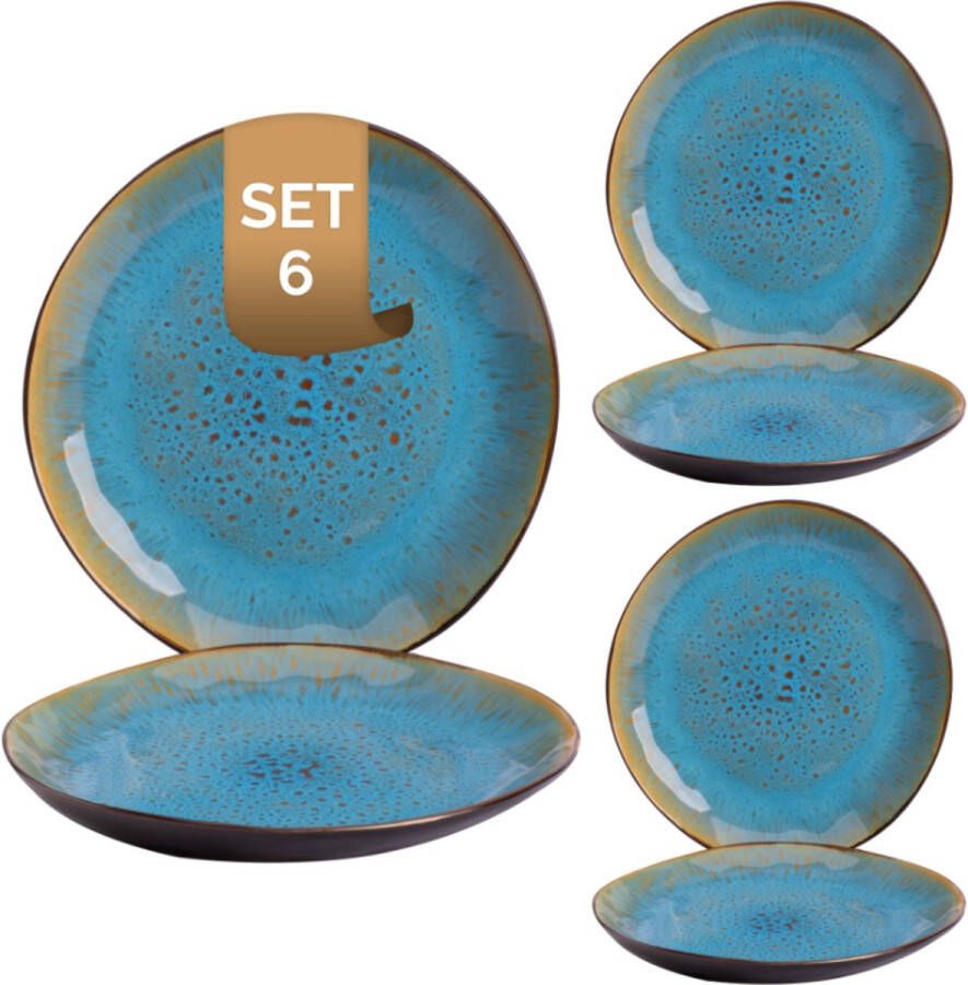 Palmer Bord Lotus 20.5 cm Zwart Turquoise Stoneware 6 stuk(s)