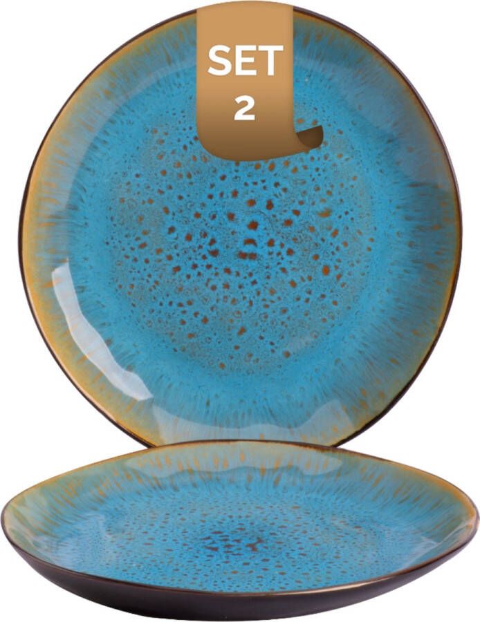 Palmer Bord Lotus 20.5 cm Zwart Turquoise Stoneware 2 stuk(s)