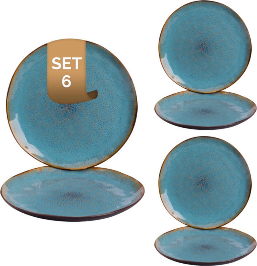 Palmer Bord Lotus 27.5 cm Turquoise Zwart Stoneware 6 stuk(s)