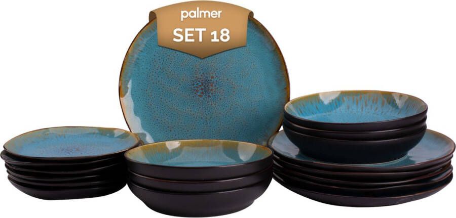 Palmer Bordenset Lotus Stoneware 6-persoons 18-delig Turquoise Zwart