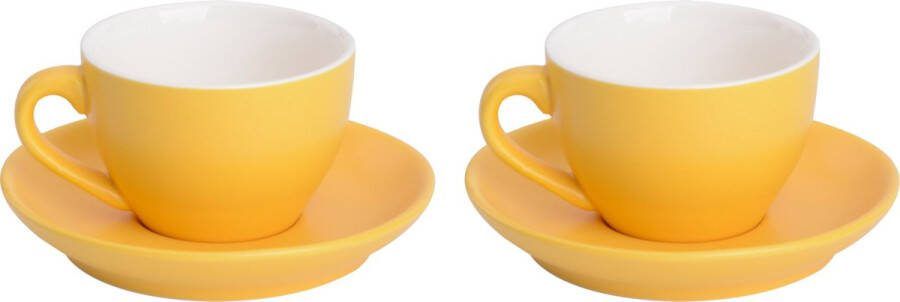 Palmer Cappuccinokop en schotel Colors Mat 18 cl 14 cm Geel Porselein 2 stuks