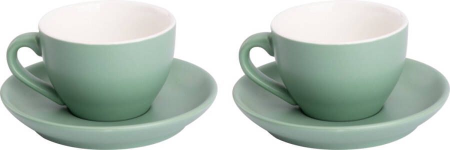 Palmer Cappuccinokop en schotel Colors Mat 18 cl 14 cm Groen Porselein 2 stuks