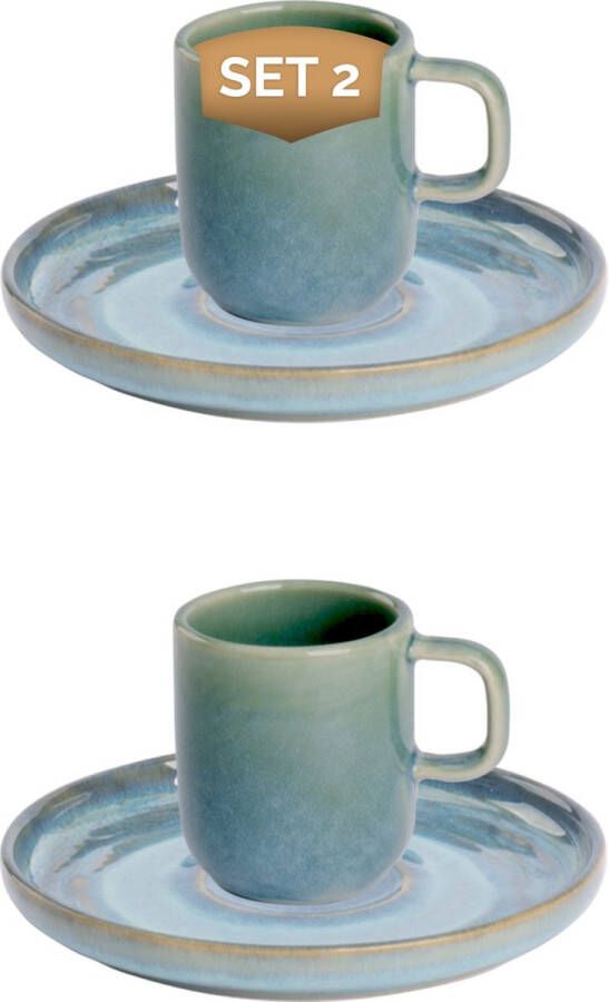 Palmer Espressokop en schotel Miami 8 cl 5.5 cm Groen Stoneware 2 stuk(s)