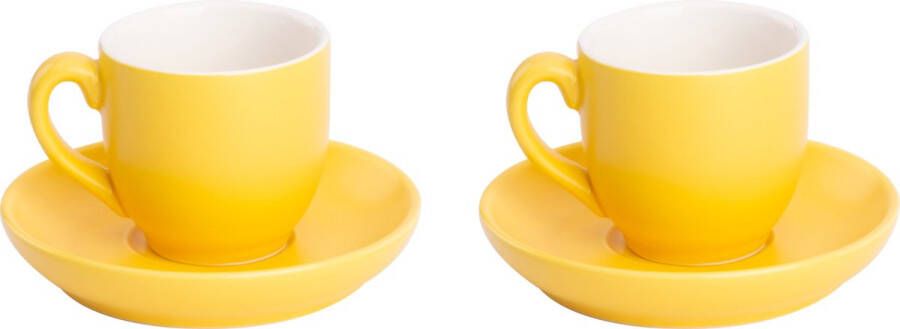 Palmer Koffiekop en schotel Colors Mat 14 cl 12 cm Geel Porselein 2 stuk(s)