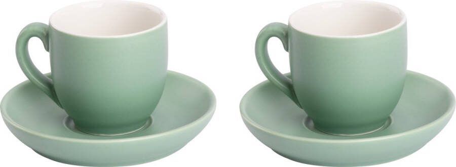 Palmer Koffiekop en schotel Colors Mat 14 cl 12 cm Groen Porselein 2 stuks