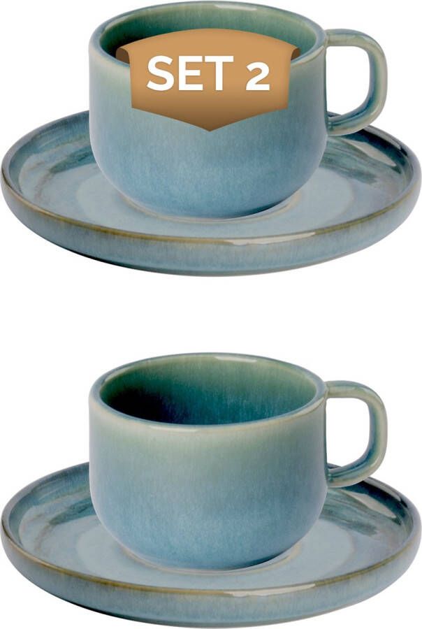 Palmer Koffiekop en schotel Miami 21 cl 8.5 cm Groen Stoneware 2 stuk(s)