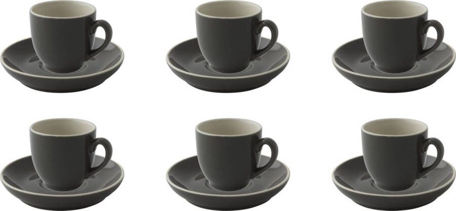 Palmer Koffiekop en schotel Colors 14 cl 12 cm Grijs Porselein 6 stuk(s)