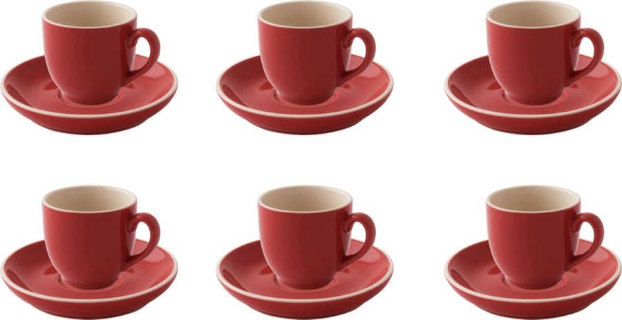 Palmer Koffiekop en schotel Colors 14 cl 12 cm Rood Porselein 6 stuk(s)