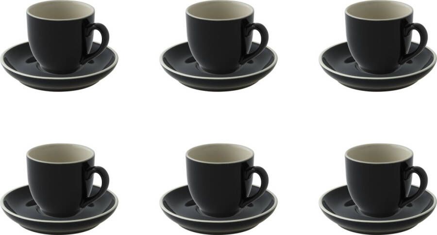 Palmer Koffiekop en schotel Colors 14 cl 12 cm Zwart Porselein 6 stuk(s)