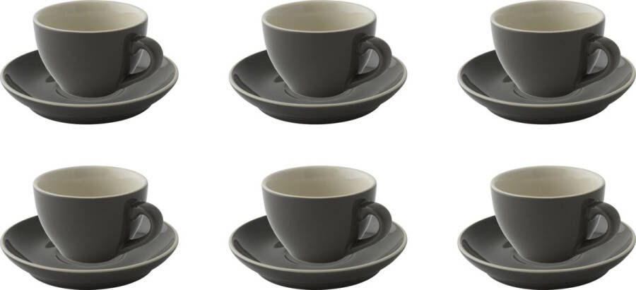 Palmer Cappuccinokop en schotel Colors 18 cl 14 cm Grijs Porselein 6 stuk(s)