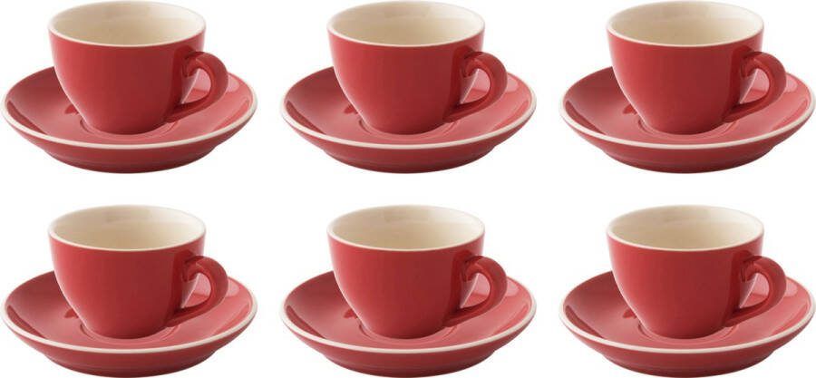 Palmer Cappuccinokop en schotel Colors 18 cl 14 cm Rood 6 stuk(s)