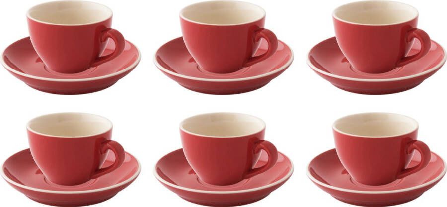 Palmer Cappuccinokop en schotel Colors 18 cl 14 cm Rood Porselein 6 stuk(s)