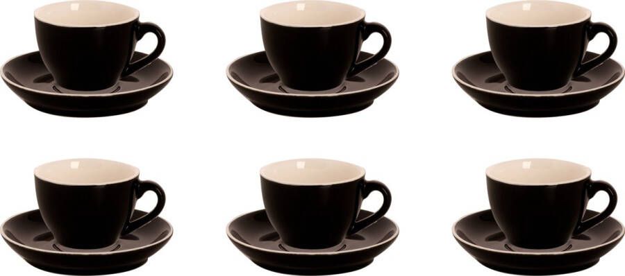Palmer Cappuccinokop en schotel Colors 18 cl 14 cm Zwart 6 stuk(s)