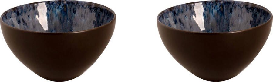 Palmer Schaal Lester 15 cm 80 cl Zwart Blauw Stoneware 2 stuks