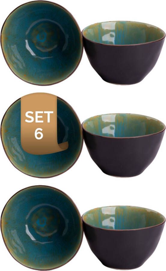 Palmer Schaal Lotus 15 cm 1 l Turquoise Zwart Stoneware 6 stuk(s)