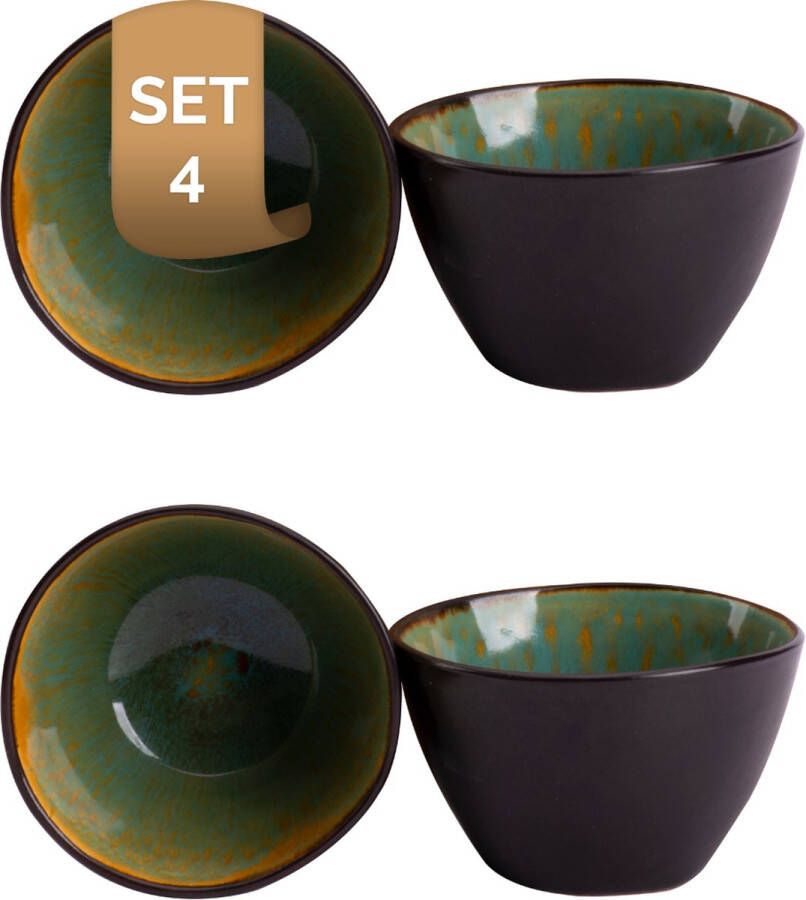 Palmer Schaal Lotus 8 cm 12 cl Zwart Turquoise Stoneware 4 stuk(s)