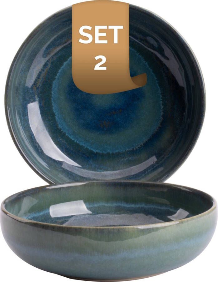 Palmer Schaal Miami 16 cm 51 cl Groen Stoneware 2 stuk(s)