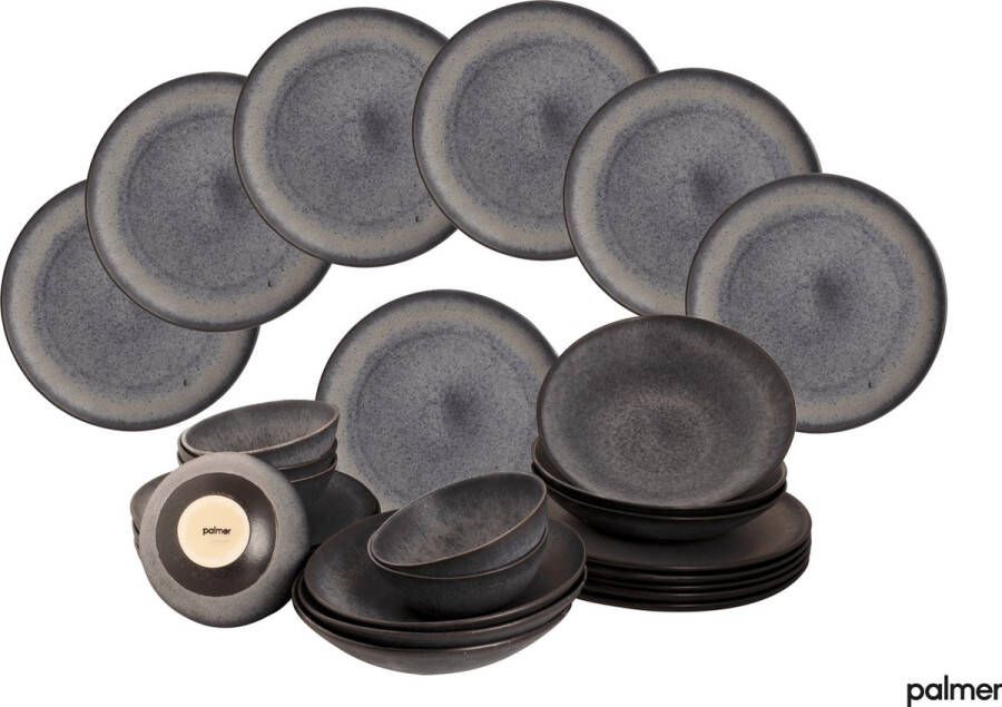 Palmer Serviesset Houston Stoneware 6-persoons 24-delig Zwart Grijs